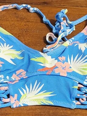 Jessica Simpson Bright Blue Tropical Bikini Top & Bottom w/ Pink & Lime Accents